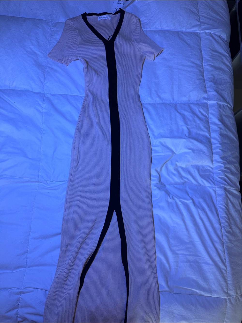 Zara Cream Maxi Dress with Black Center Stripe